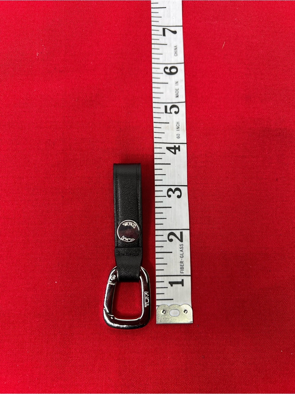 Tumi Black Leather Key Fob with Silver Hardware Key chain